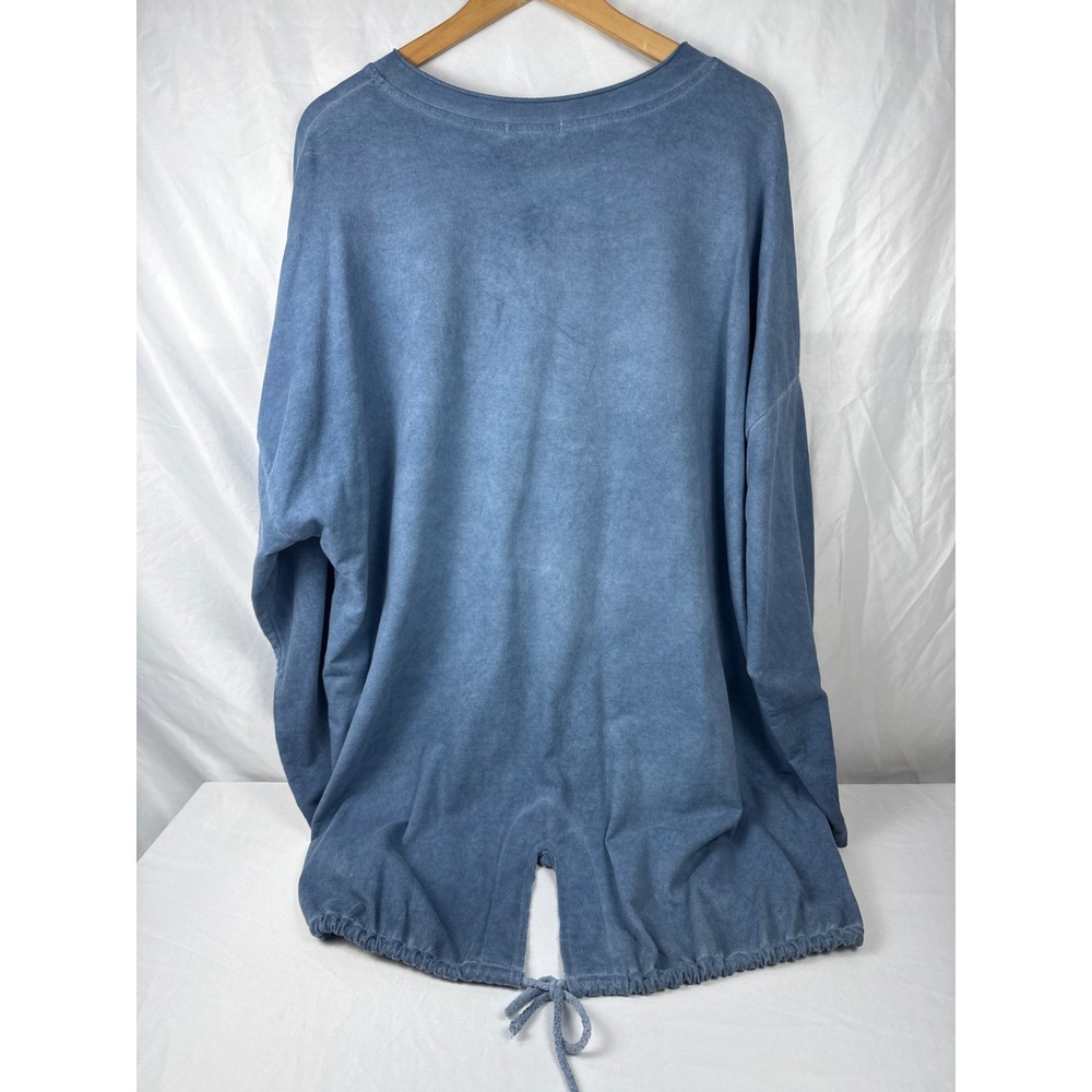 Made in Italy Oversized Graphic Sweatshirt Blue Distressed Pocket Drawstring Hem - Picture 6 of 9